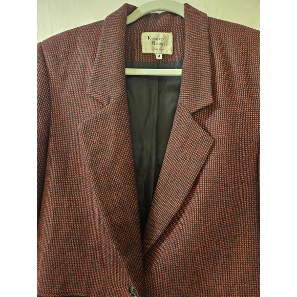 Kimberly Bennett Vintage Wool Blazer Red Black Micro Check Made in USA Medium - Picture 3 of 12